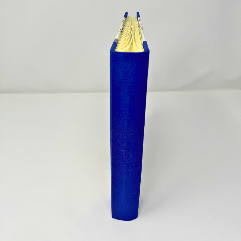 Album fotografico Pinocchio - ArtPapel Italy, handmade photo album with a blue cover, side view.