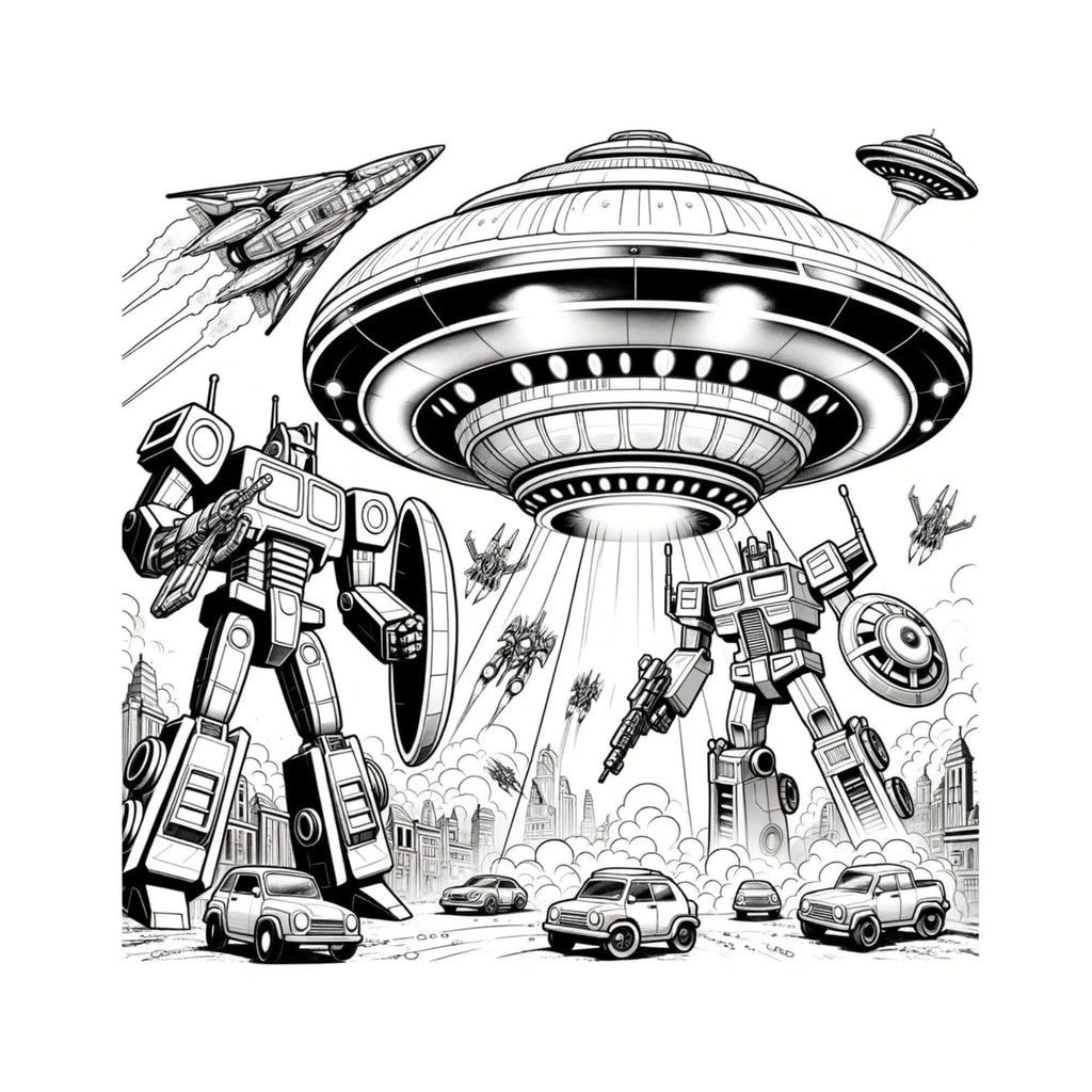Illustrazione di robot trasformabile da colorare