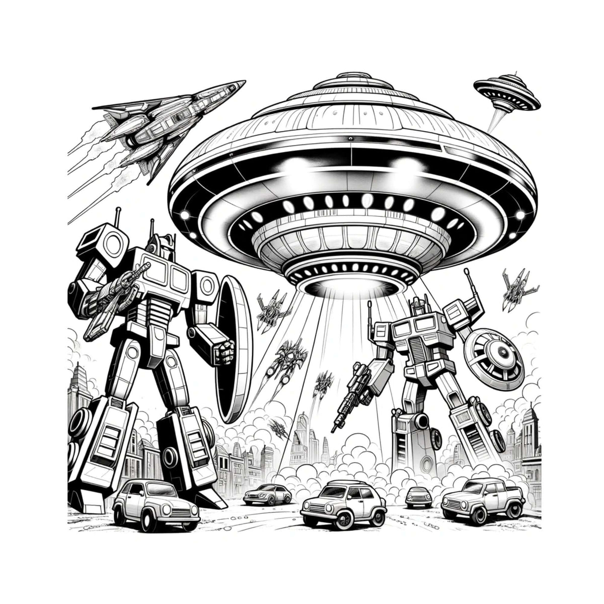 Illustrazione di robot trasformabile da colorare