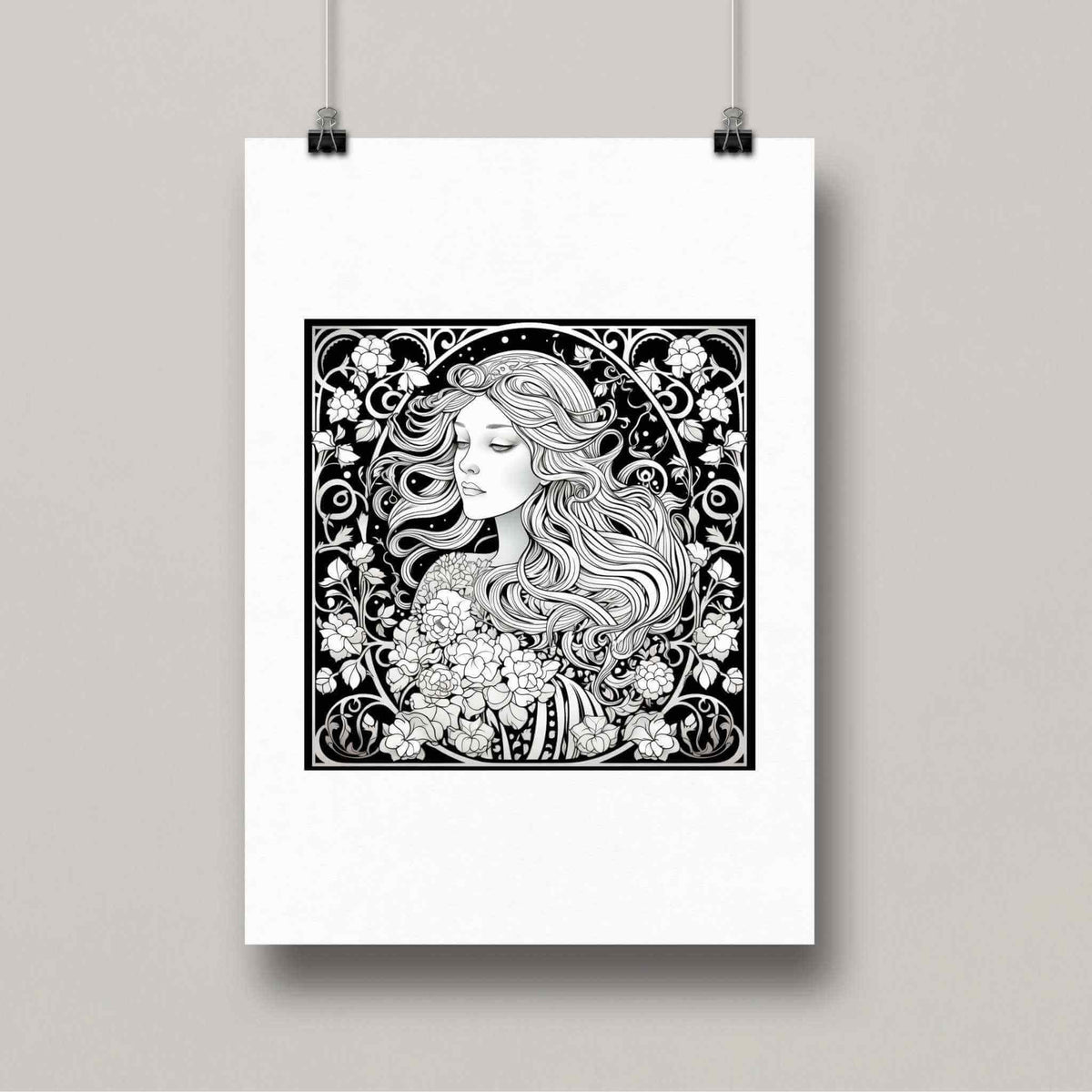 Poster Liberty con donna e motivi floreali