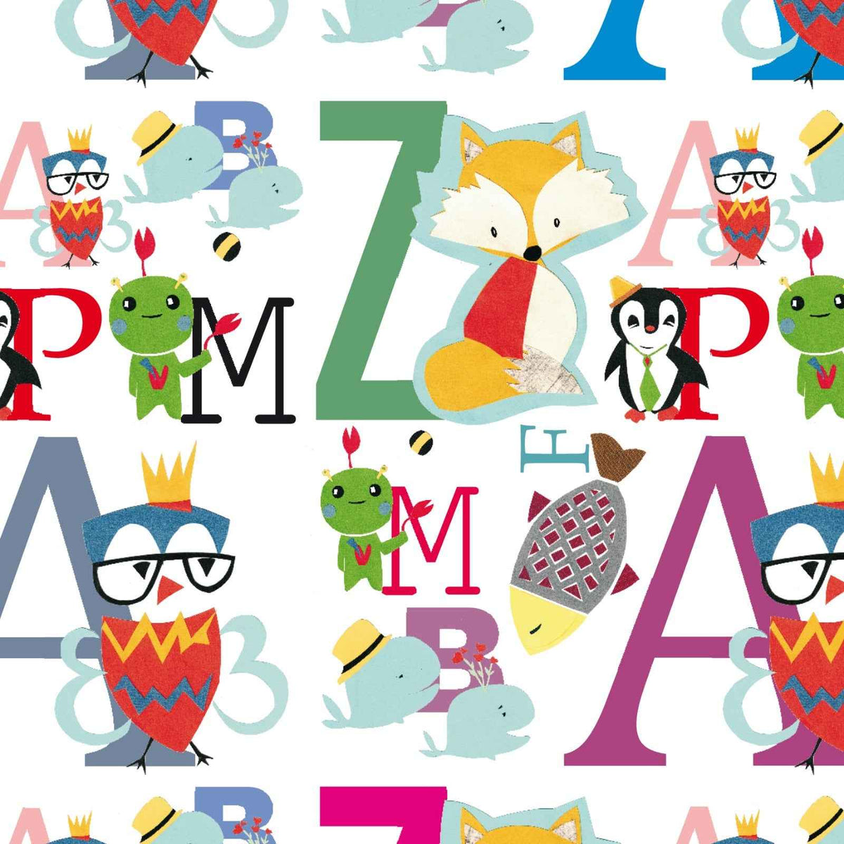 Dettaglio della carta decorata Animali e lettere