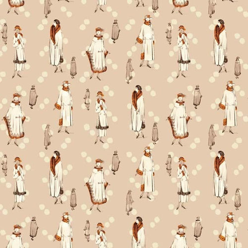 Dettaglio dei figurini di moda anni 20 sulla carta decorata