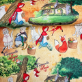 Carta decorata illustrata ispirata alla fiaba di Cappuccetto Rosso