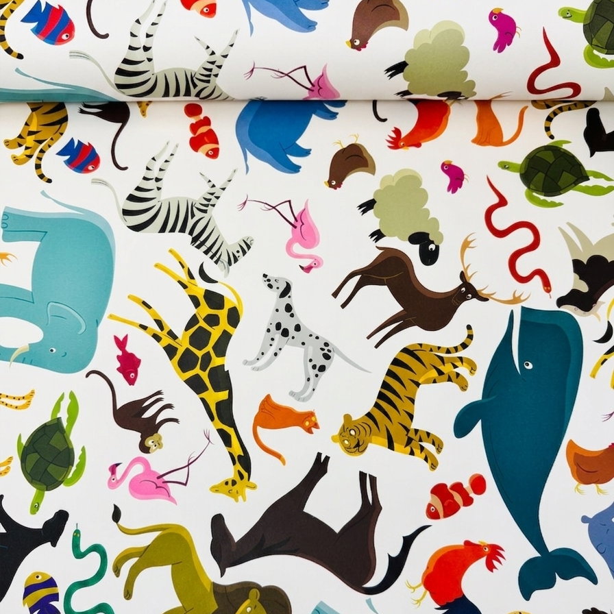 Carta decorata con animali dai colori vivaci