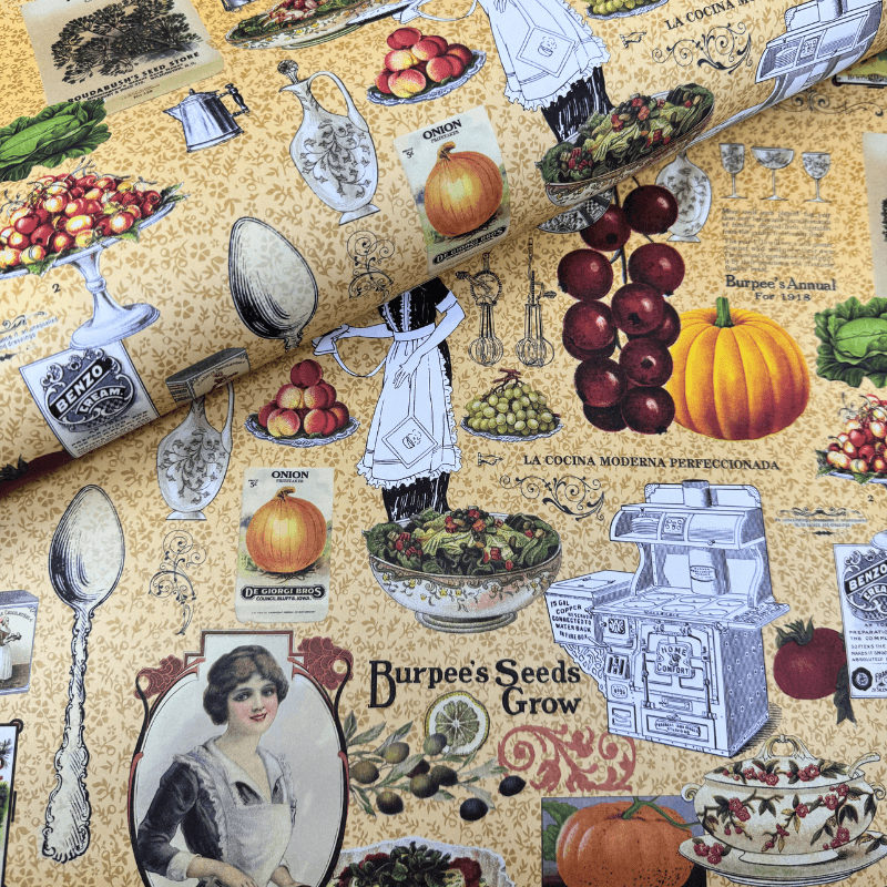 Carta decorata cucina vintage con frutta e ortaggi
