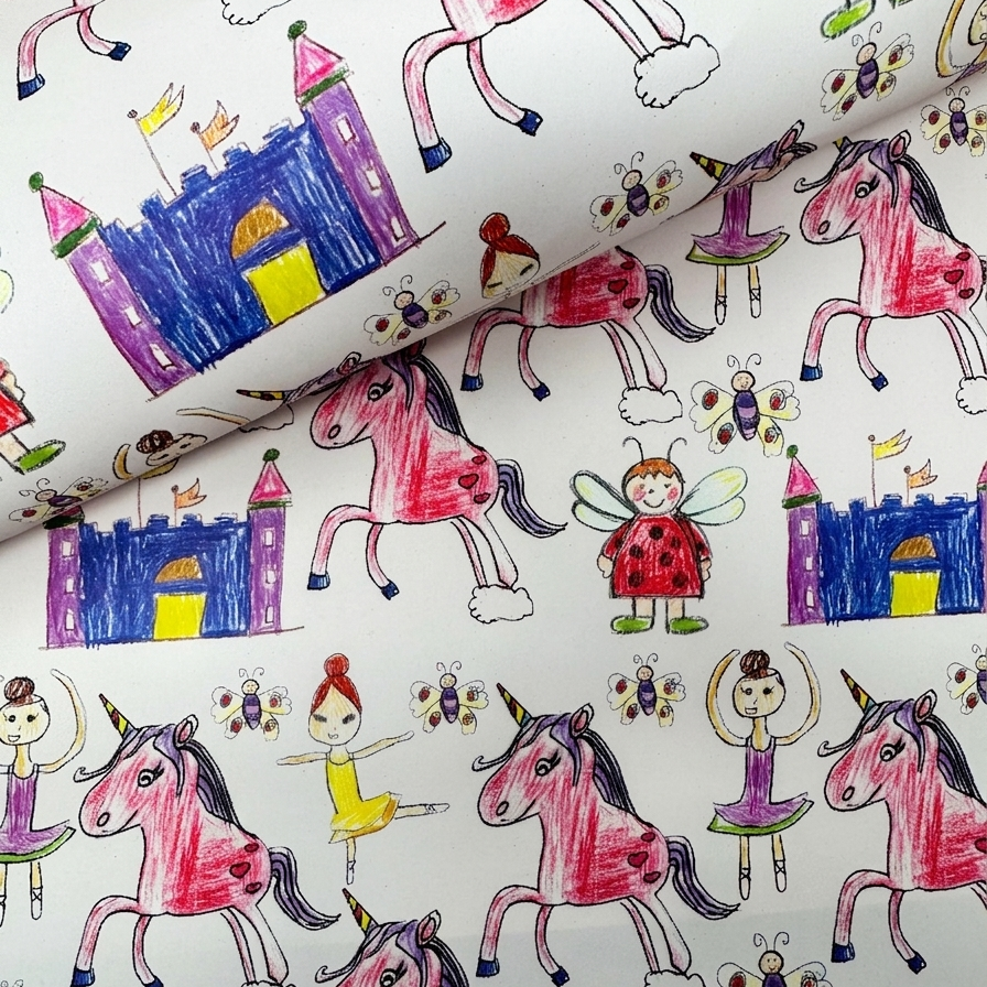 Carta decorata con unicorni e fate dal design fiabesco