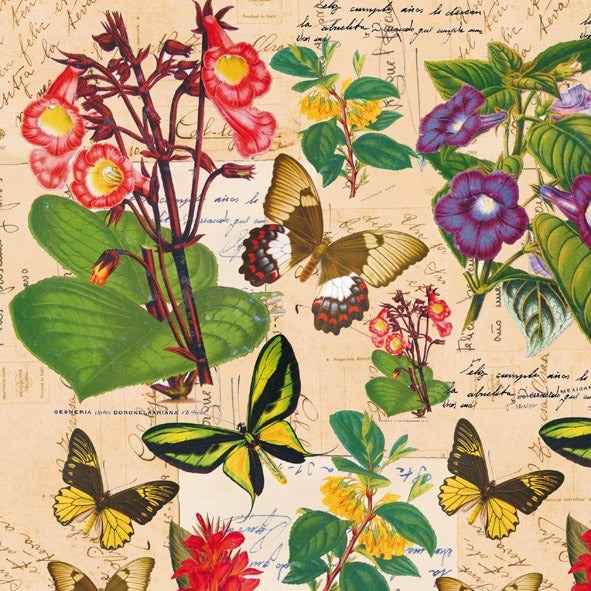 Pattern vintage di farfalle e fiori sulla carta decorata