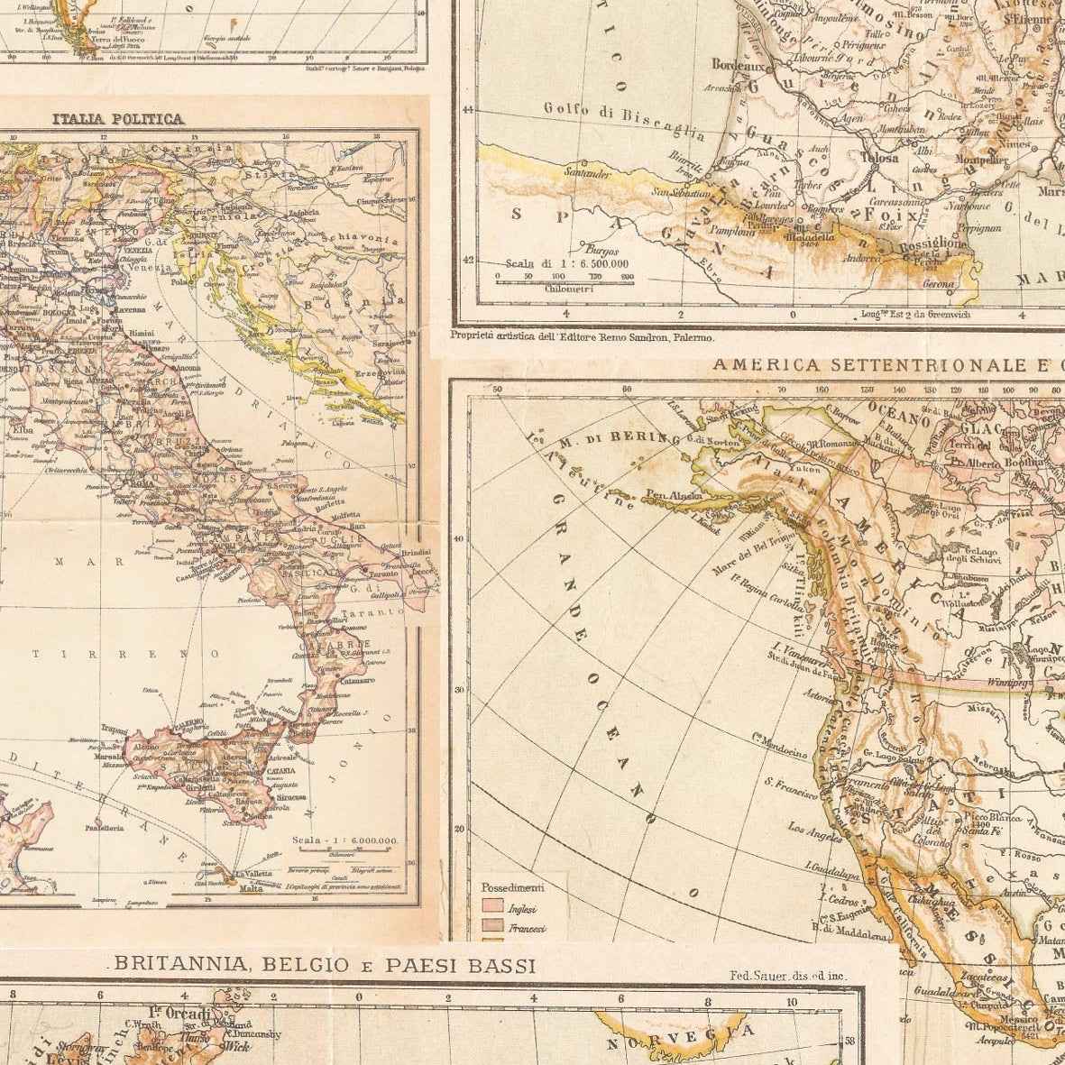 Dettaglio della cartografia storica italiana sulla carta decorata