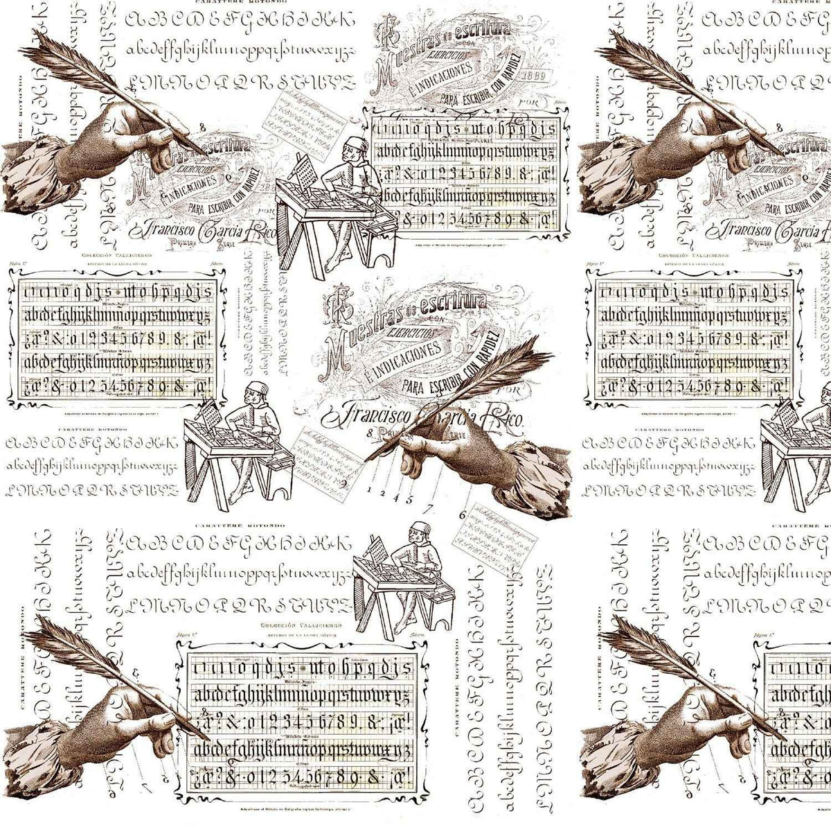 Dettaglio del pattern con caratteri mobili e strumenti di scrittura