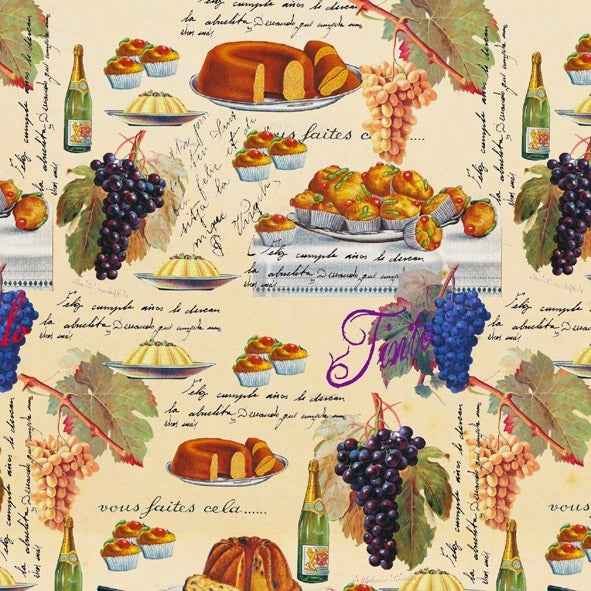 Dettaglio del pattern con grappoli d'uva e vino
