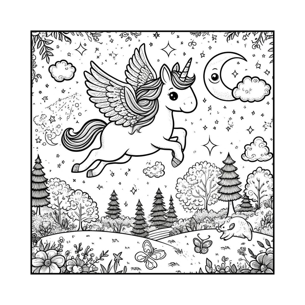 Illustrazione di unicorno da colorare con arcobaleno e stelle