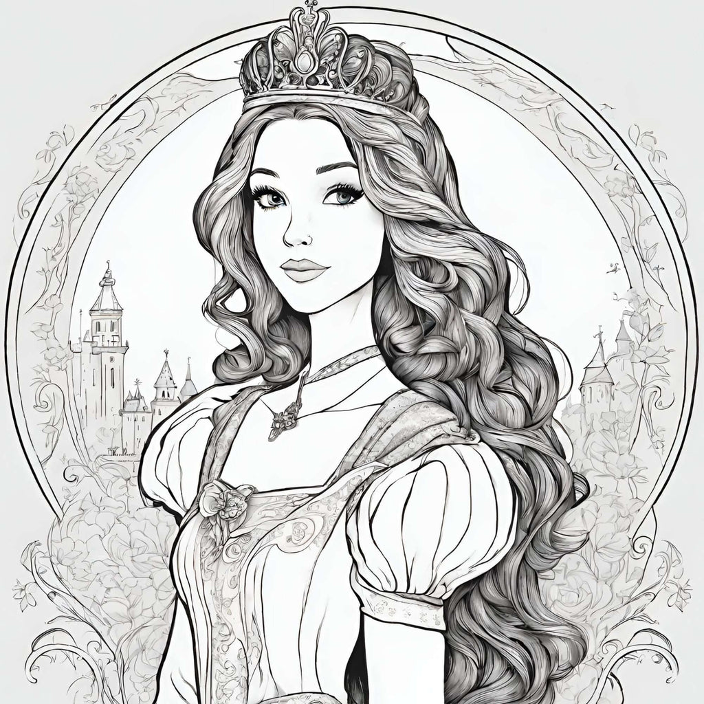 Illustrazione di principessa da colorare con abito elegante