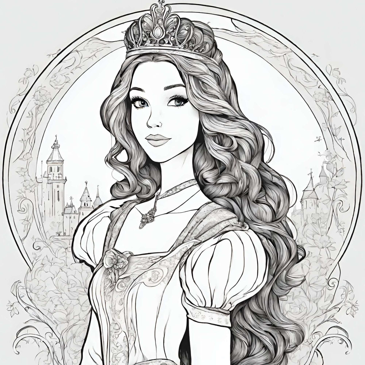 Illustrazione di principessa da colorare con abito elegante