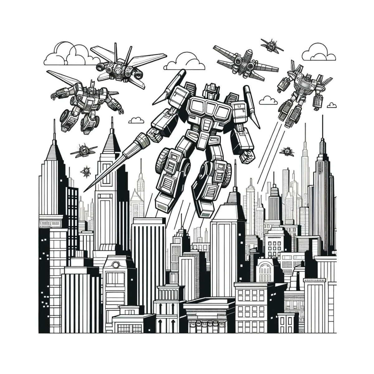 Libro da colorare Robot e Transformers per bambini